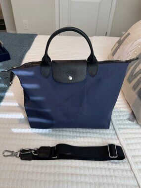NWT Longchamp Le Pliage Energy Large Handbag Navy Canvas 2Way Office Shoulder L